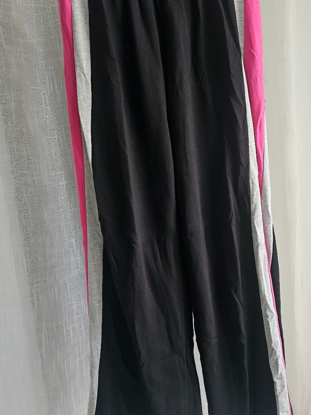 Women's Side Stripe Wide Leg Sport Pants Black Size L NEW